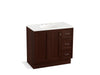 KOHLER K-99520-TKR-1WG Damask 36" bathroom vanity cabinet with toe kick, 1 door and 3 drawers on right
