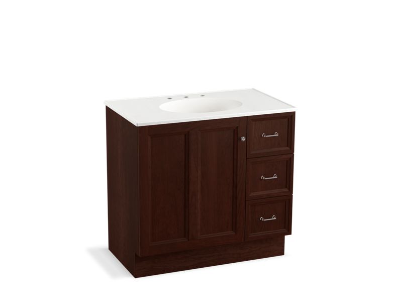 KOHLER K-99520-TKR-1WG Damask 36" bathroom vanity cabinet with toe kick, 1 door and 3 drawers on right