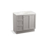 KOHLER K-99520-TKL-1WT Damask 36" bathroom vanity cabinet with toe kick, 1 door and 3 drawers on left