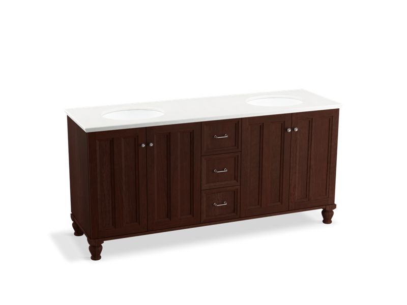 KOHLER K-99525-LG-1WG Damask 72" bathroom vanity cabinet with furniture legs, 4 doors and 3 drawers