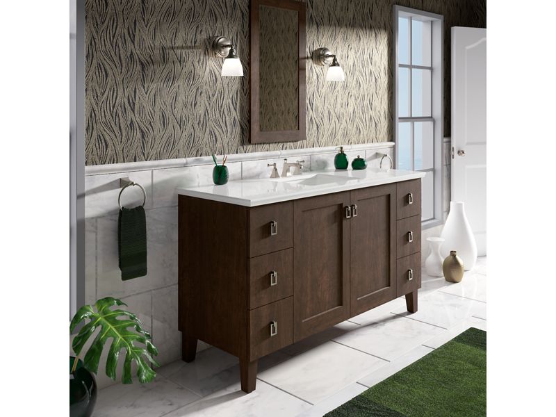 KOHLER K-99536-LG-1WB Poplin 60" bathroom vanity cabinet with legs, 2 doors and 6 drawers