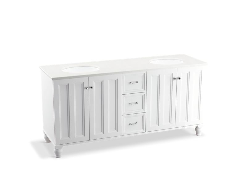 KOHLER K-99525-LG-1WA Damask 72" bathroom vanity cabinet with furniture legs, 4 doors and 3 drawers