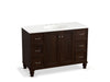KOHLER K-99522-LGSD-1WB Damask 48" bathroom vanity cabinet with furniture legs, 2 doors and 6 drawers, split top drawers