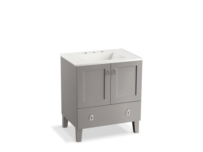 KOHLER K-99529-LG-1WT Poplin 30" bathroom vanity cabinet with legs, 2 doors and 1 drawer