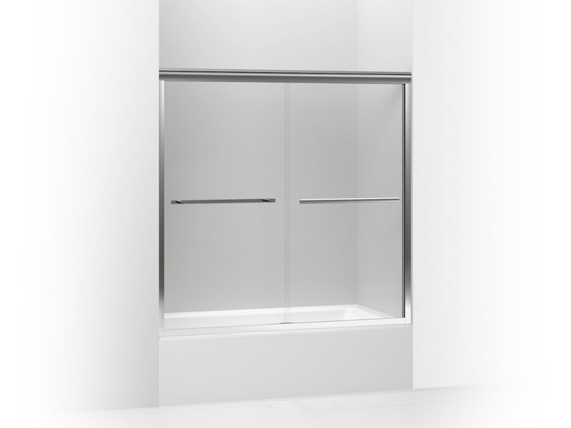 KOHLER 709062-L-SHP Gradient Sliding Bath Door, 58-1/16" H X 59-5/8" W, With 1/4" Thick Crystal Clear Glass in Bright Polished Silver