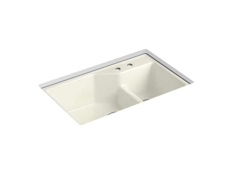 KOHLER K-6411-2 Indio 33" x 21-1/8" x 9-3/4" Smart Divide undermount large/small double-bowl workstation kitchen sink...