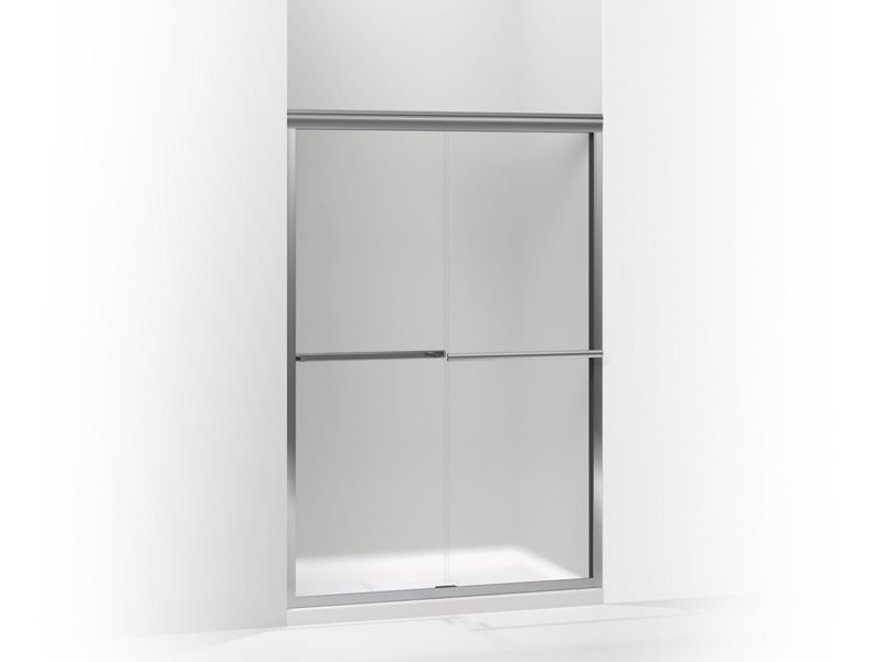 KOHLER 709063-D3-SHP Gradient Sliding Shower Door, 70-1/16" H X 47-5/8" W, With 1/4" Thick Frosted Glass in Bright Polished Silver