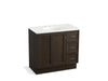 KOHLER K-99520-TKR-1WC Damask 36" bathroom vanity cabinet with toe kick, 1 door and 3 drawers on right