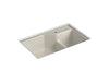 KOHLER K-6411-1 Indio 33" x 21-1/8" x 9-3/4" Smart Divide undermount large/small double-bowl workstation kitchen sink...