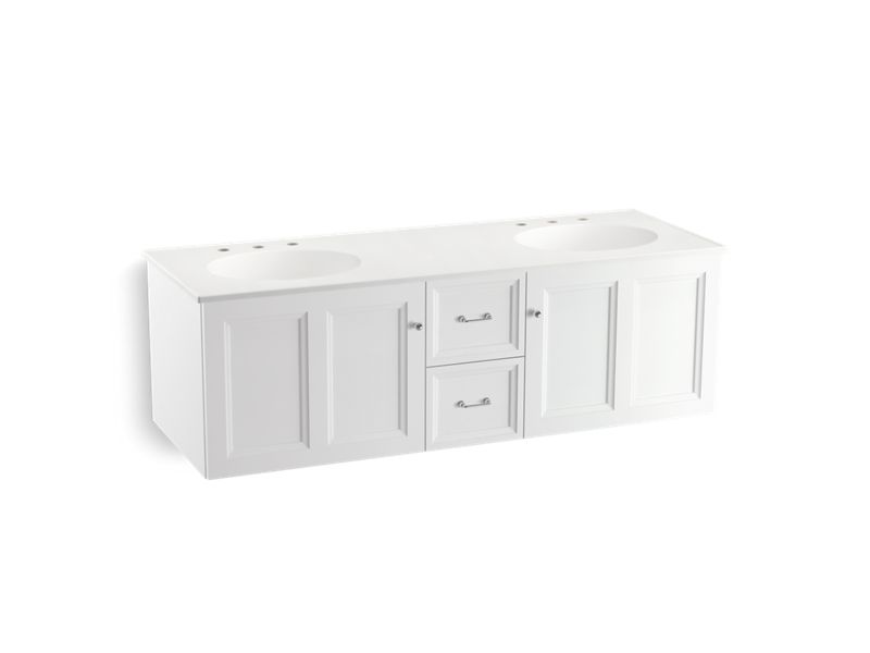 KOHLER K-99524-SD-1WA Damask 60" wall-hung bathroom vanity cabinet with 2 doors and 2 drawers, split top drawer