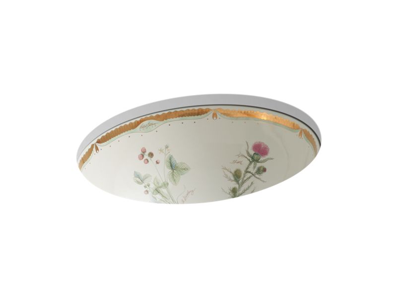 KOHLER 14218-WF-96 Prairie Flowers Caxton Oval Undermount Bathroom Sink in Biscuit