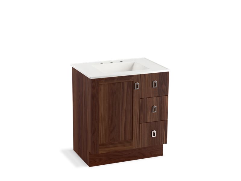 KOHLER K-99530-TKR-1WE Poplin 30" bathroom vanity cabinet with toe kick, 1 door and 3 drawers on right