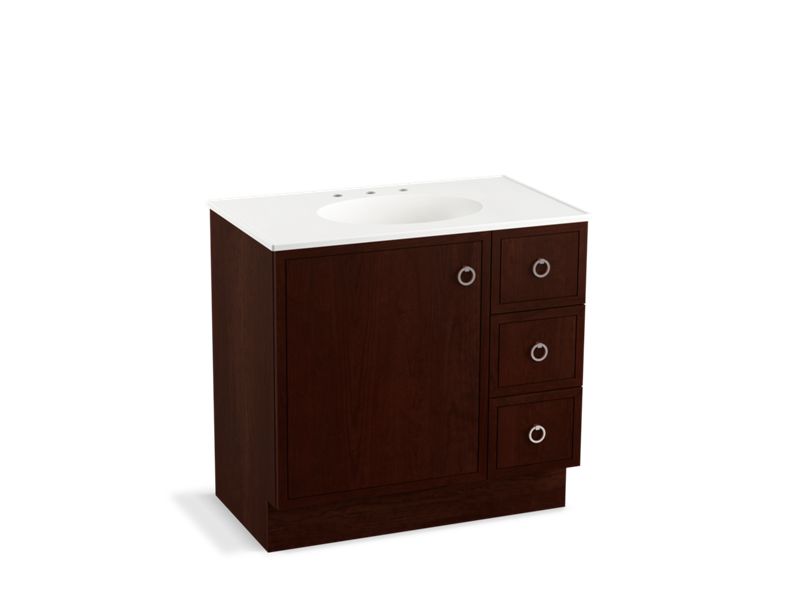 KOHLER K-99507-TKR-1WG Jacquard 36" bathroom vanity cabinet with toe kick, 1 door and 3 drawers on right