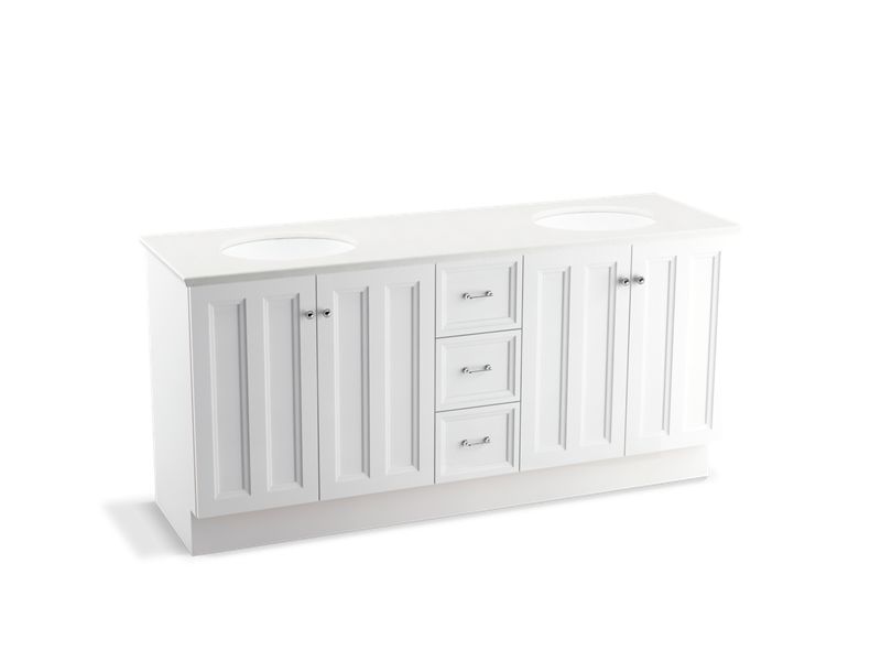 KOHLER K-99525-TKSD-1WA Damask 72" bathroom vanity cabinet with toe kick, 4 doors and 3 drawers, split top drawer