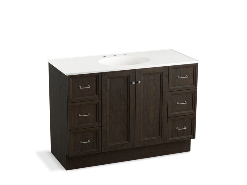 KOHLER K-99522-TK-1WC Damask 48" bathroom vanity cabinet with toe kick, 2 doors and 6 drawers