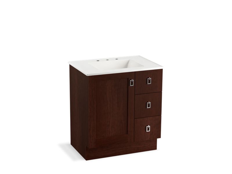 KOHLER K-99530-TKR-1WG Poplin 30" bathroom vanity cabinet with toe kick, 1 door and 3 drawers on right