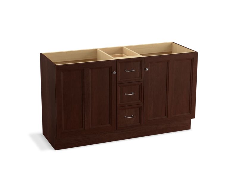 KOHLER K-99524-TKSD-1WG Damask 60" bathroom vanity cabinet with toe kick, 2 doors and 3 drawers, split top drawer