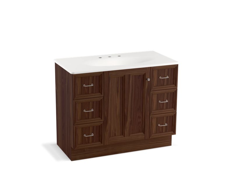 KOHLER K-99563-TK-1WE Damask 42" bathroom vanity cabinet with toe kick, 1 door and 6 drawers