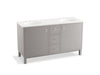 KOHLER K-99511-LGSD-1WT Jacquard 60" bathroom vanity cabinet with furniture legs, 2 doors and 3 drawers, split top drawer