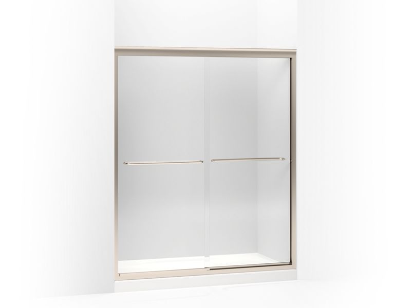KOHLER 702206-L-ABV Fluence Sliding Shower Door, 70-5/16" H X 56-5/8 - 59-5/8" W, With 1/4" Thick Crystal Clear Glass in Anodized Brushed Bronze