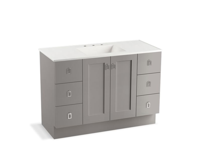 KOHLER K-99535-TK-1WT Poplin 48" bathroom vanity cabinet with toe kick, 2 doors and 6 drawers