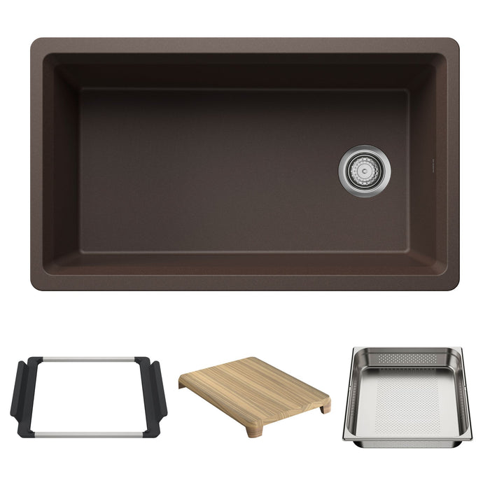 BLANCO Inteos SILGRANIT 33" Single Bowl Reversible Undermount Workstation Kitchen Sink - Café