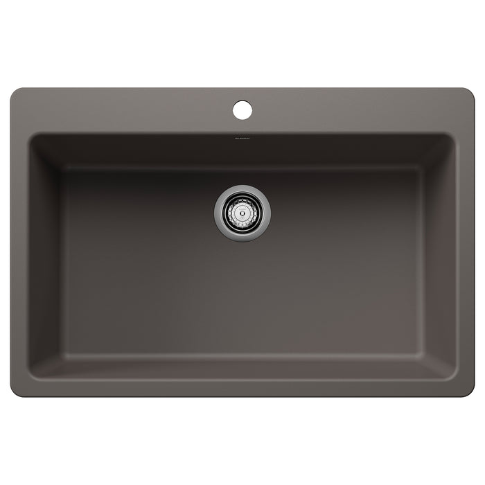 BLANCO Liven SILGRANIT 33" Super Single Dual Mount Kitchen Sink - Volcano Gray
