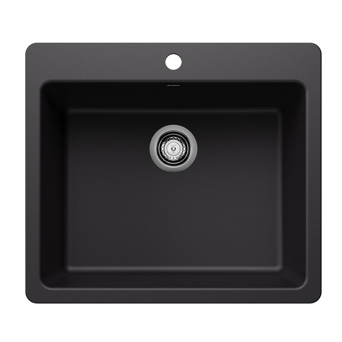 BLANCO Liven SILGRANIT 25" Single Bowl Dual Mount Kitchen Sink - Coal Black