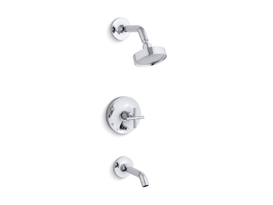 KOHLER Purist Rite-Temp bath and shower trim kit with push-button diverter and cross handle, 2.5 gpm