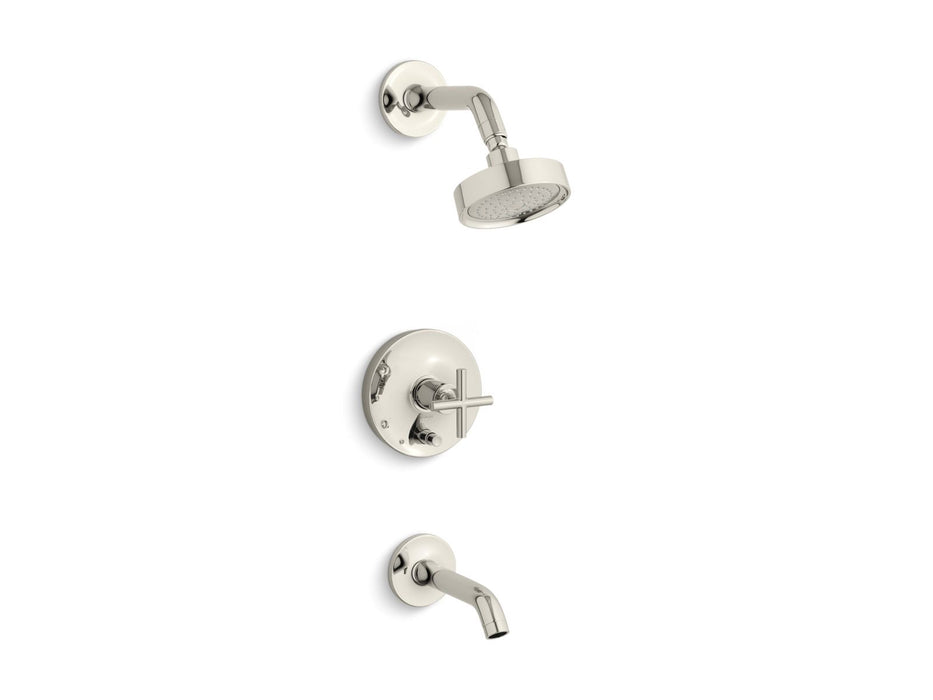 KOHLER Purist Rite-Temp bath and shower trim kit with push-button diverter and cross handle, 2.5 gpm