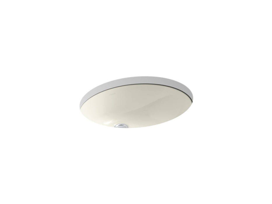 KOHLER K-2210-G Caxton 19-1/4" oval undermount bathroom sink with glazed underside, no overflow