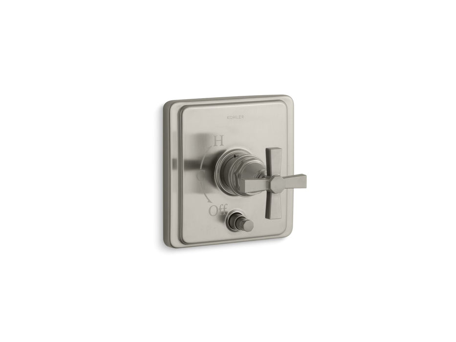 KOHLER K-T98757-3A Pinstripe Rite-Temp valve trim with push-button diverter and cross handle