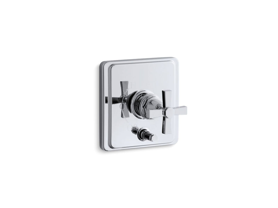 KOHLER K-T98757-3A Pinstripe Rite-Temp valve trim with push-button diverter and cross handle