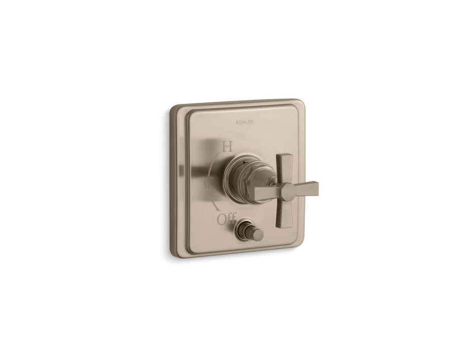KOHLER K-T98757-3A Pinstripe Rite-Temp valve trim with push-button diverter and cross handle