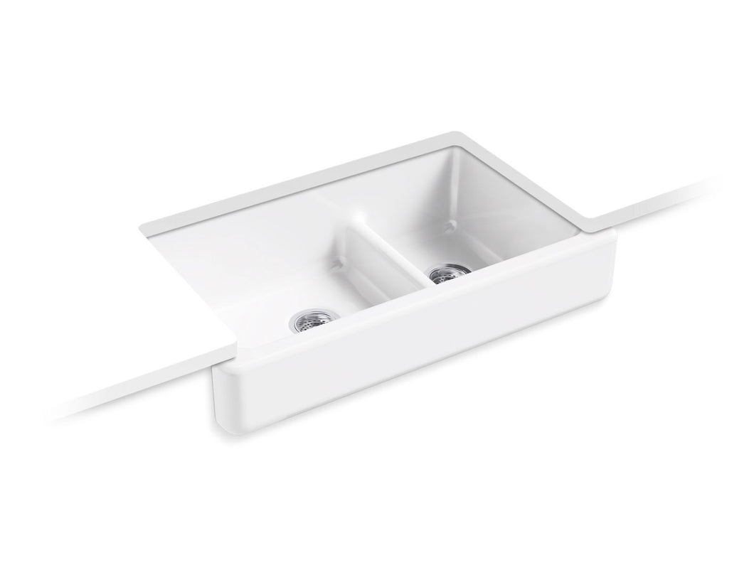 KOHLER K-6426 Whitehaven Smart Divide 35-1/2" undermount double-bowl farmhouse kitchen sink with short apron