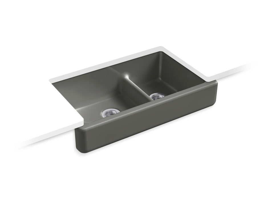 KOHLER K-6426 Whitehaven Smart Divide 35-1/2" undermount double-bowl farmhouse kitchen sink with short apron
