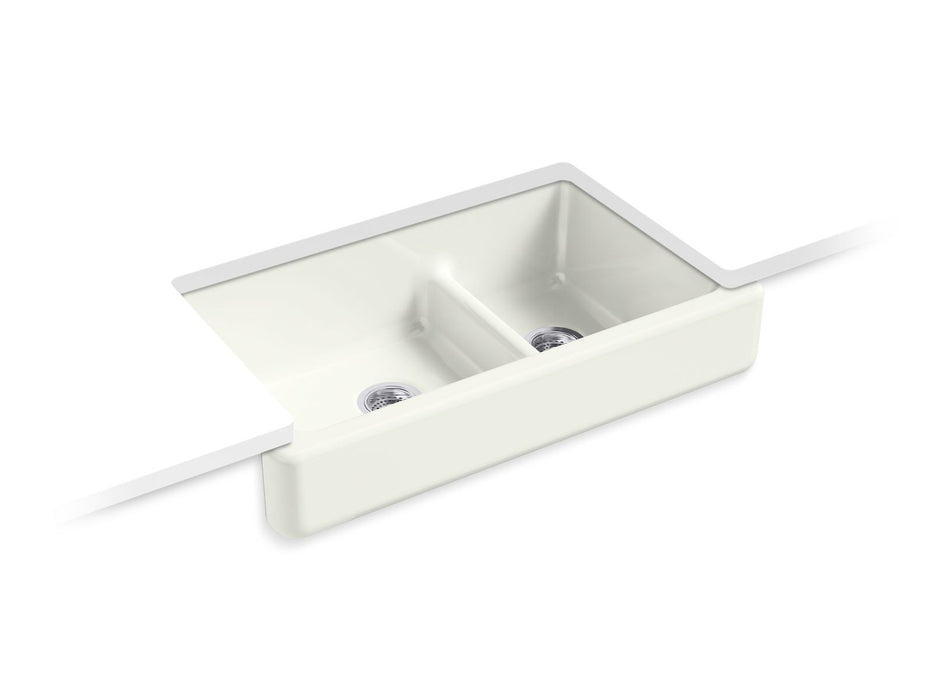 KOHLER K-6426 Whitehaven Smart Divide 35-1/2" undermount double-bowl farmhouse kitchen sink with short apron
