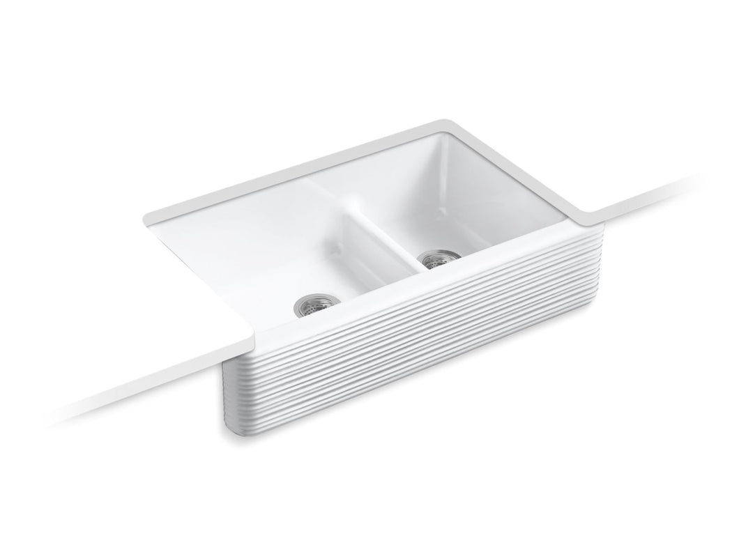 KOHLER K-6349 Whitehaven Hayridge Smart Divide 35-11/16" undermount double-bowl farmhouse kitchen sink