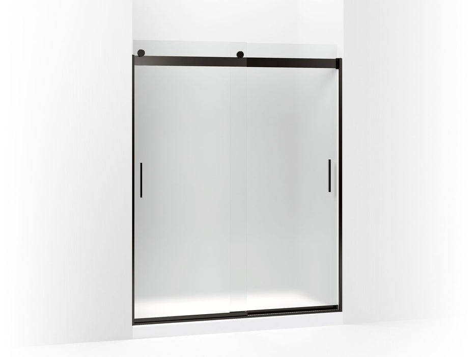 KOHLER K-706009-D3 Levity Sliding shower door, 74" H x 56-5/8 - 59-5/8" W, with 1/4" thick Frosted glass and blade handles