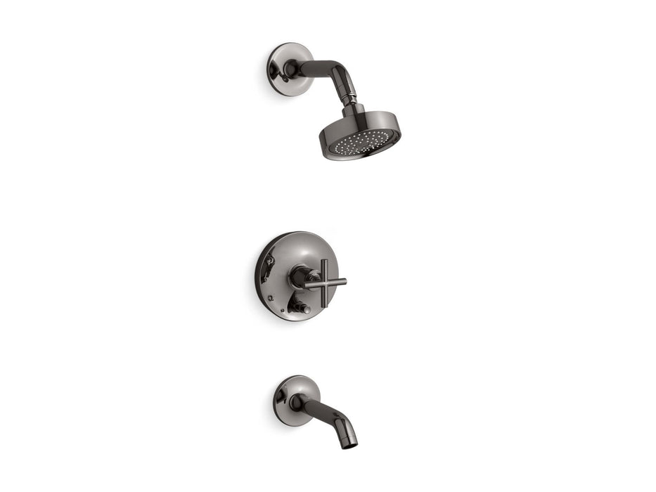 KOHLER Purist Rite-Temp bath and shower trim kit with push-button diverter and cross handle, 2.5 gpm
