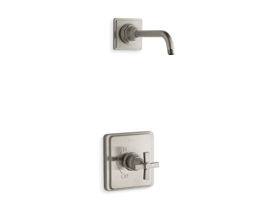 KOHLER K-TLS13134-3A Pinstripe Pure Rite-Temp shower trim kit with cross handle, without showerhead