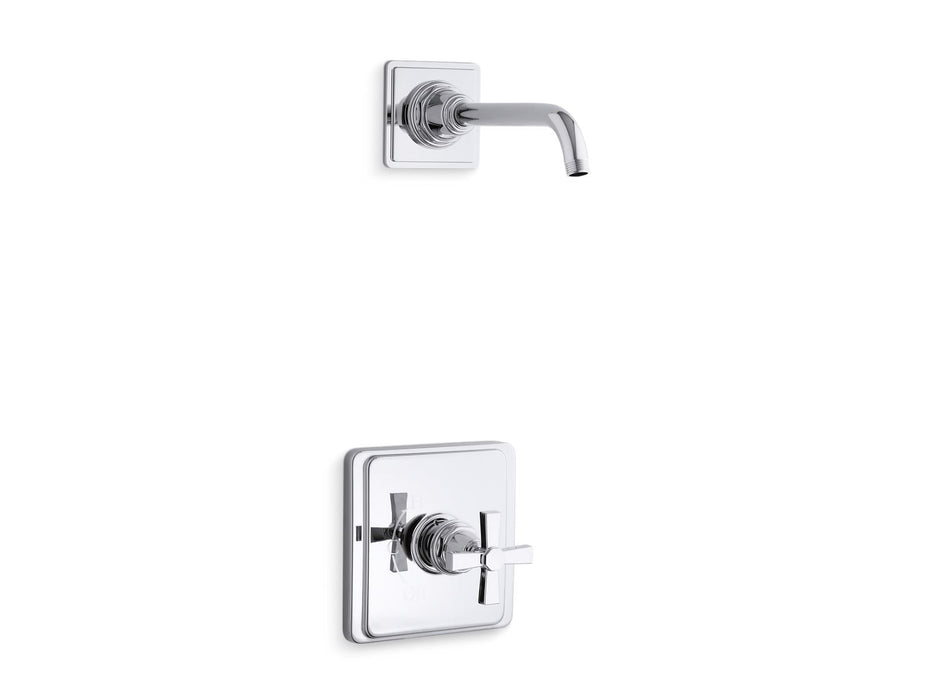 KOHLER K-TLS13134-3A Pinstripe Pure Rite-Temp shower trim kit with cross handle, without showerhead