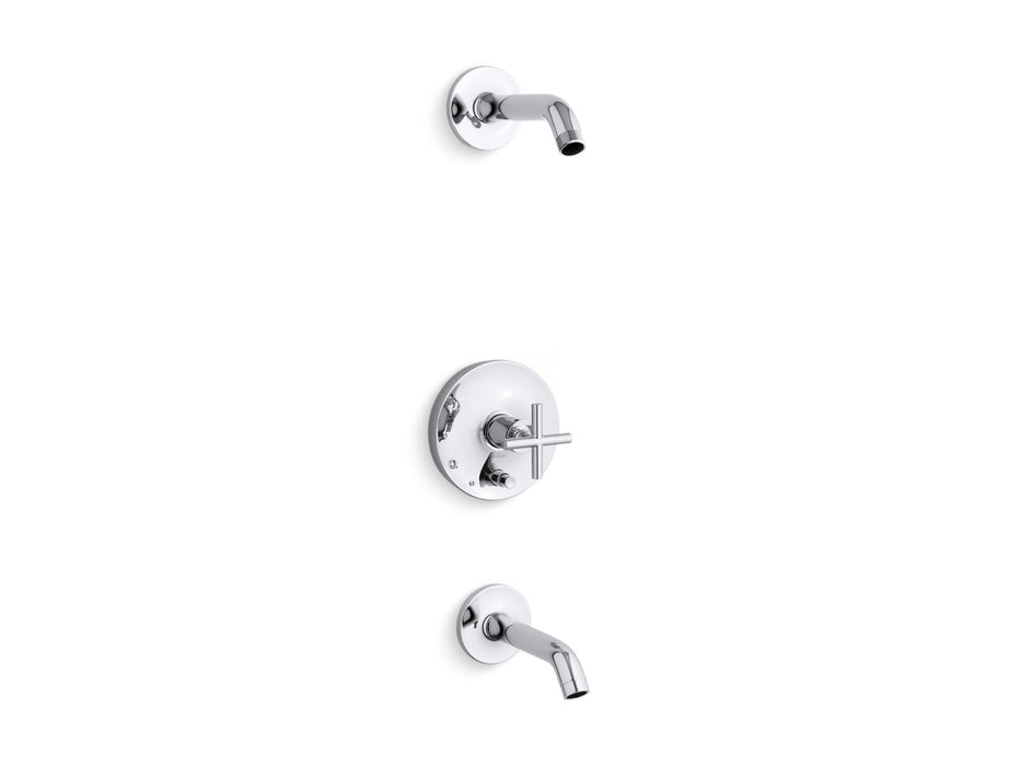 KOHLER Purist Rite-Temp bath and shower trim kit with push-button diverter and cross handle, without showerhead