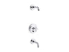 KOHLER Purist Rite-Temp bath and shower trim kit with push-button diverter and cross handle, without showerhead