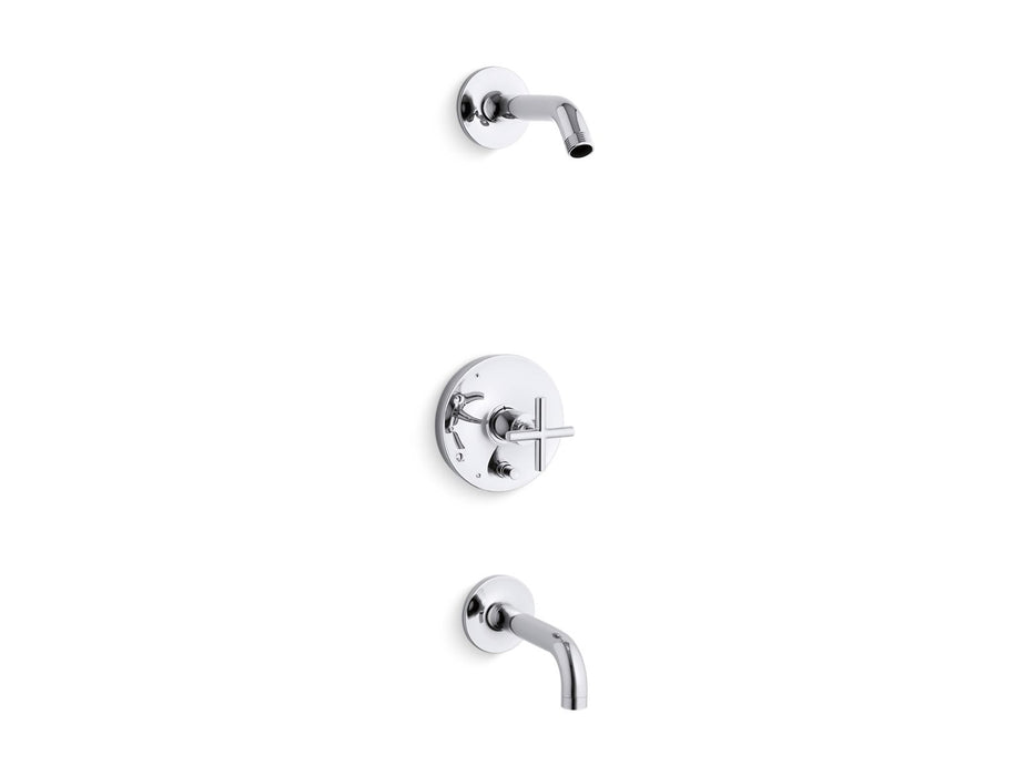 KOHLER Purist Rite-Temp bath and shower trim kit with push-button diverter and cross handle, without showerhead