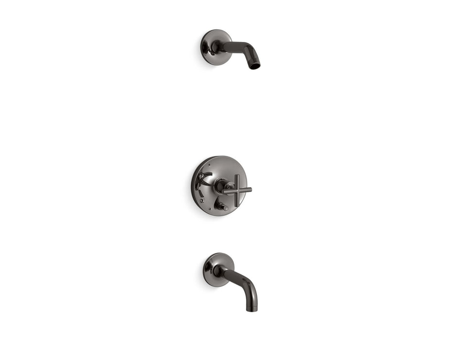 KOHLER Purist Rite-Temp bath and shower trim kit with push-button diverter and cross handle, without showerhead