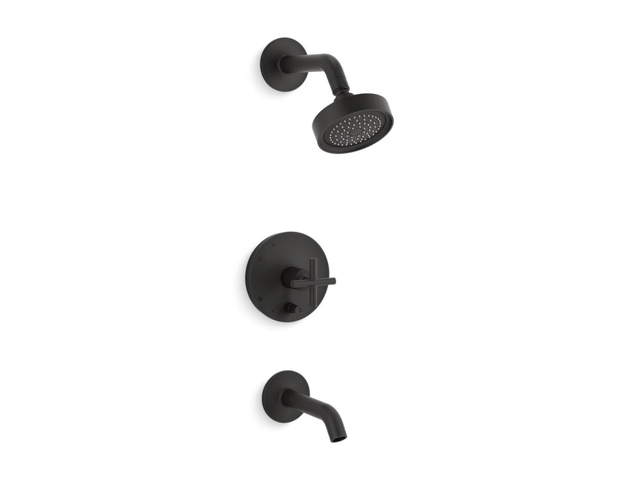 KOHLER Purist Rite-Temp bath and shower trim kit with push-button diverter and cross handle, 2.5 gpm