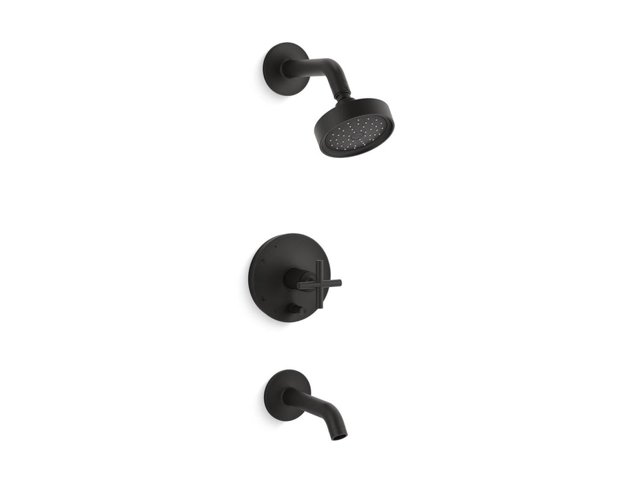 KOHLER Purist Rite-Temp bath and shower trim kit with push-button diverter and cross handle, 1.75 gpm