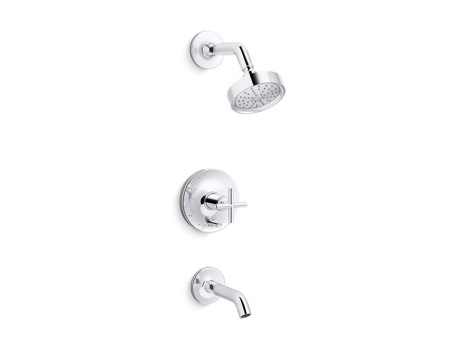 KOHLER Purist Rite-Temp bath and shower trim kit with push-button diverter and cross handle, 1.75 gpm