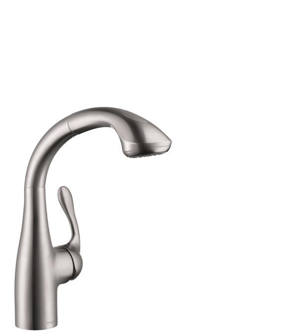 Hansgrohe Allegro E Pull-Out Prep Faucet with Magnetic Docking & Toggle Spray Diverter in Steel Optic